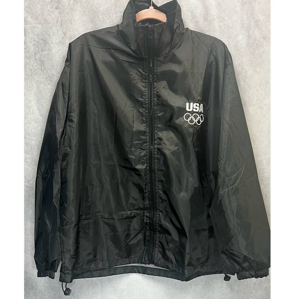 Vintage USA Olympics Mens Spell Out Full Zip Windbreaker Jacket Black Size XL